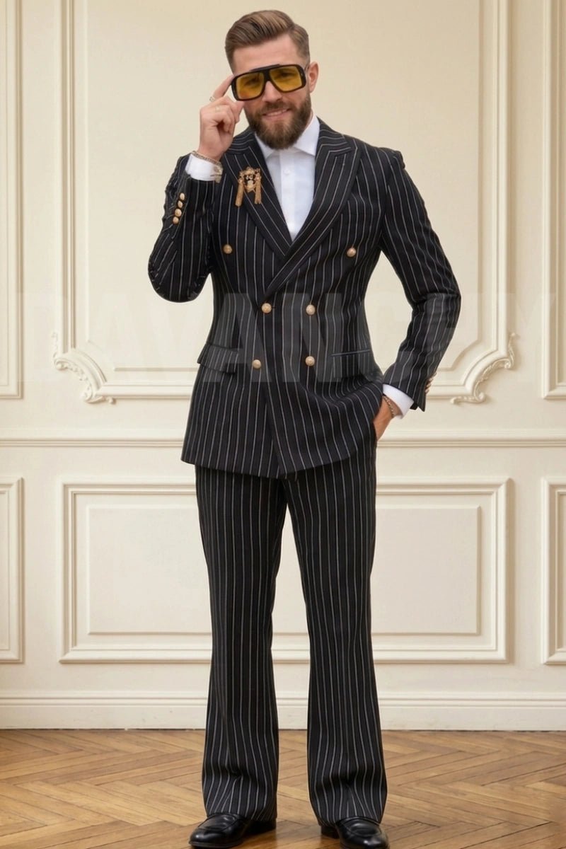 Black pinstripe suit men-Front