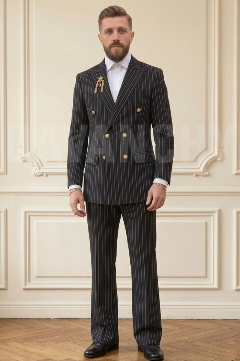 Mens wedding suit black-Front
