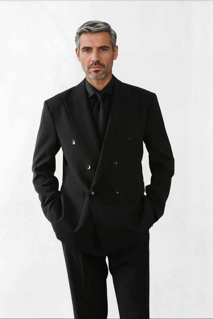 Men classic black double breasted suit-Front