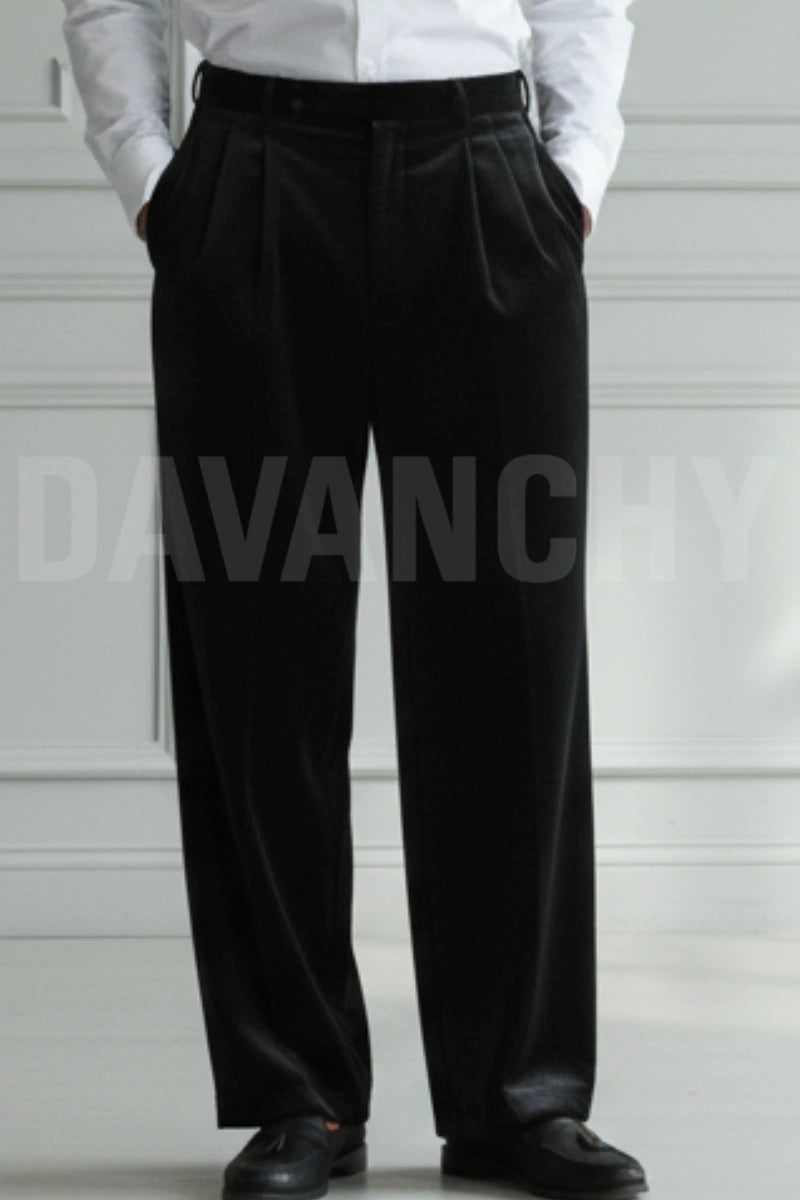 Men black wide leg formal trousers-Front