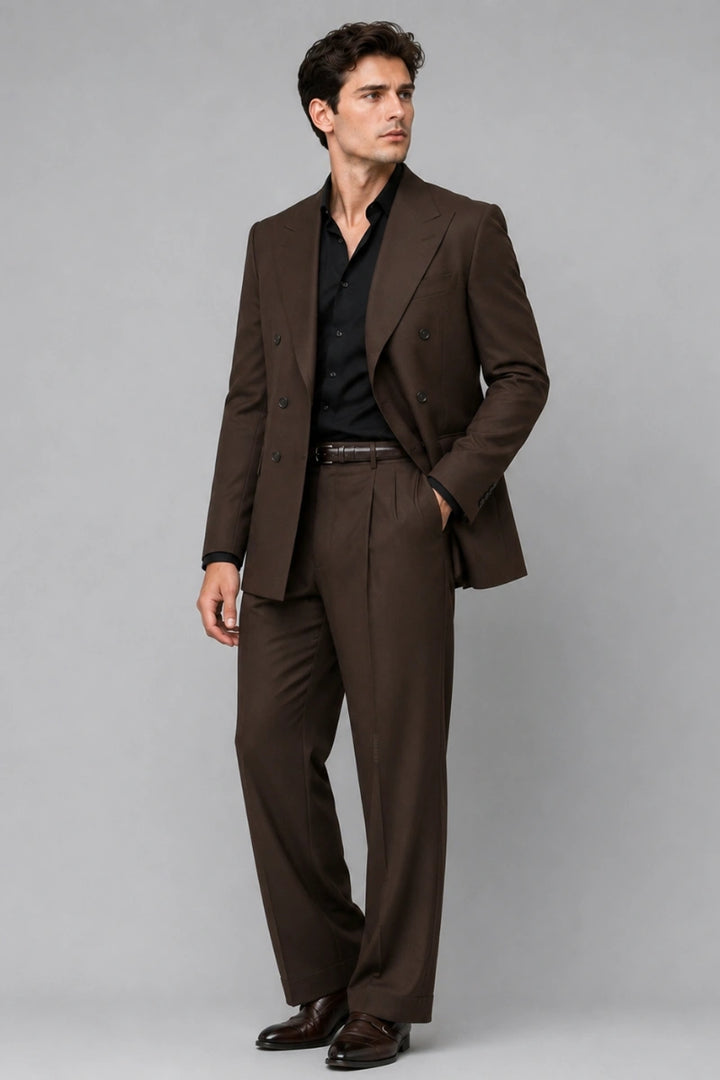 Men’s vintage brown double breasted two piece suit-Front