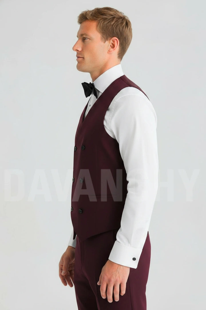 Groom wear burgundy tuxedo waistcoat-Side