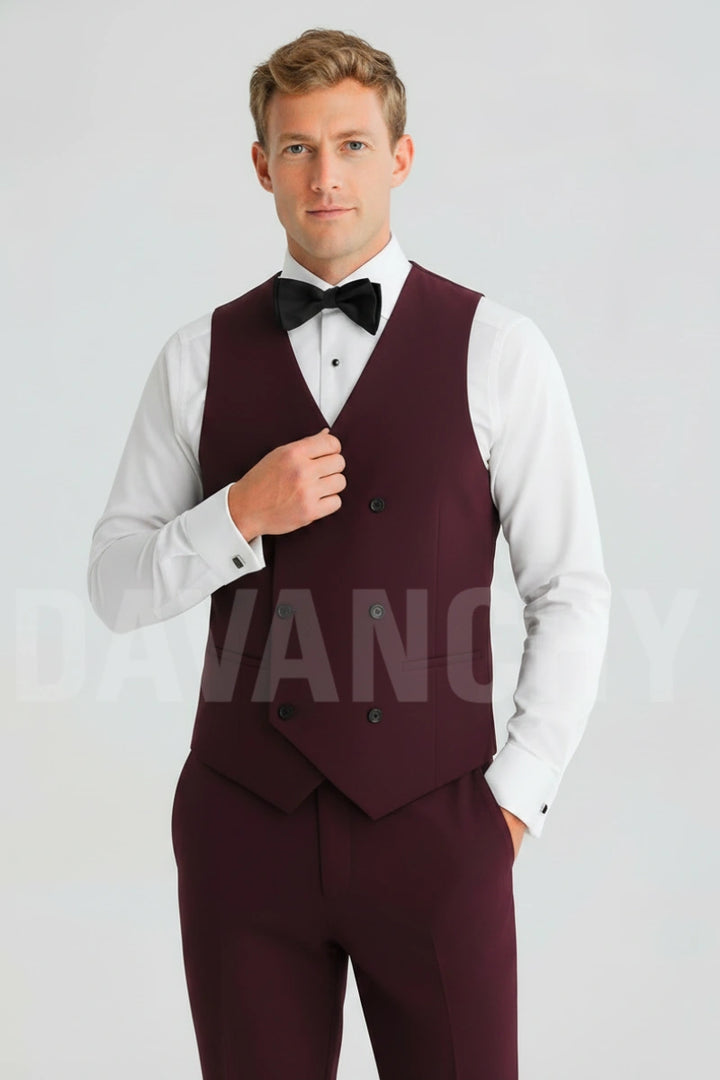 Burgundy waistcoat for men-Front