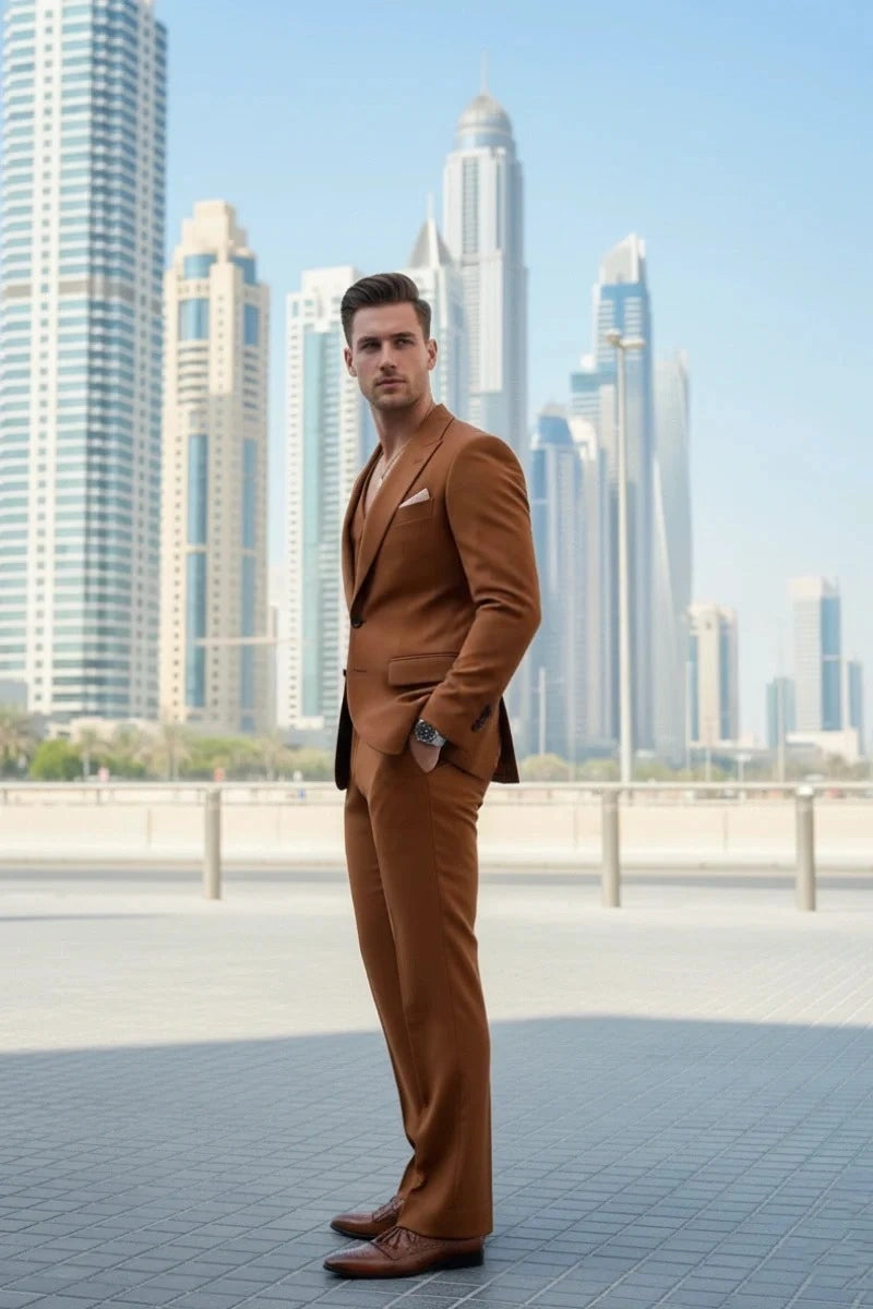 Rust Elegant Groomsmen Suit for Wedding Wear -Side