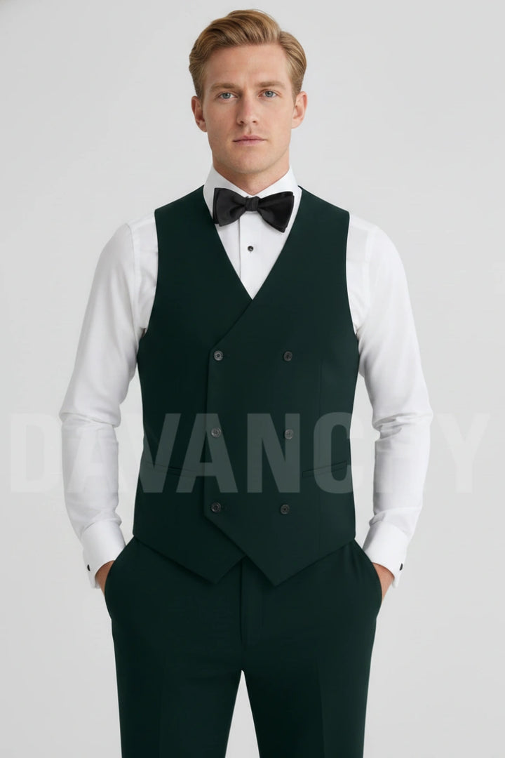 Men Emerald Green Wedding Wear Waistcoat-Front