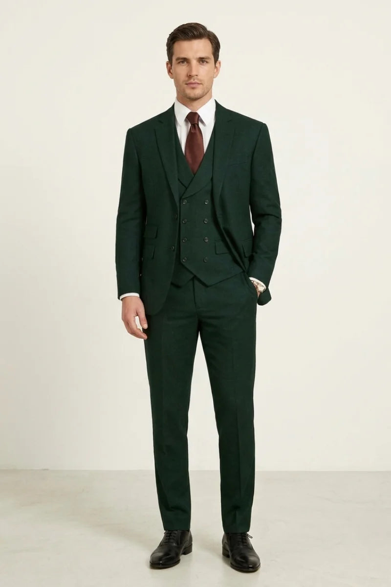 Men's Emerald Green Double Breasted Vest Suit - Front