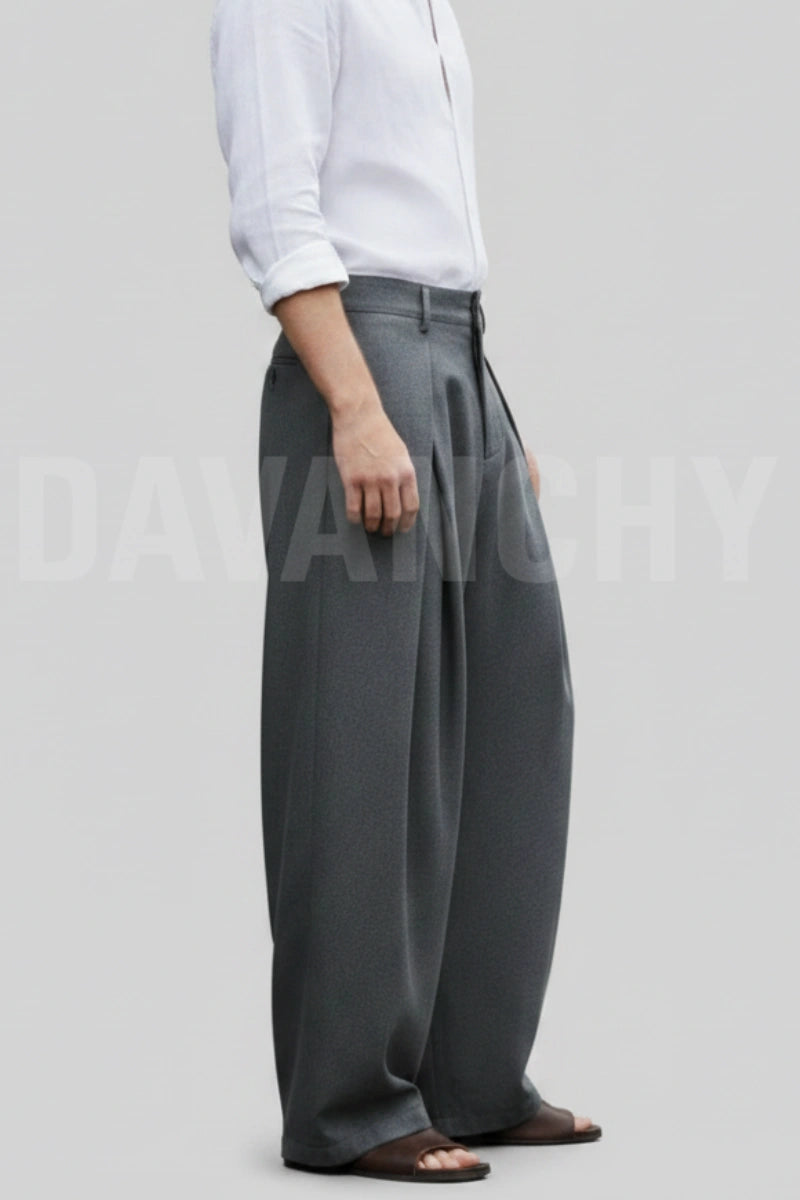 Pleated trousers for men grey-Side