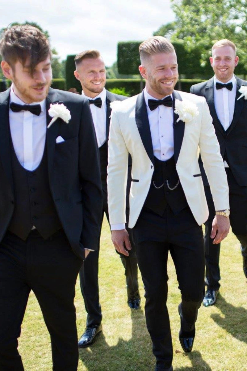 Men white two piece suit styled look for weddings, receptions, and formal occasions-Front