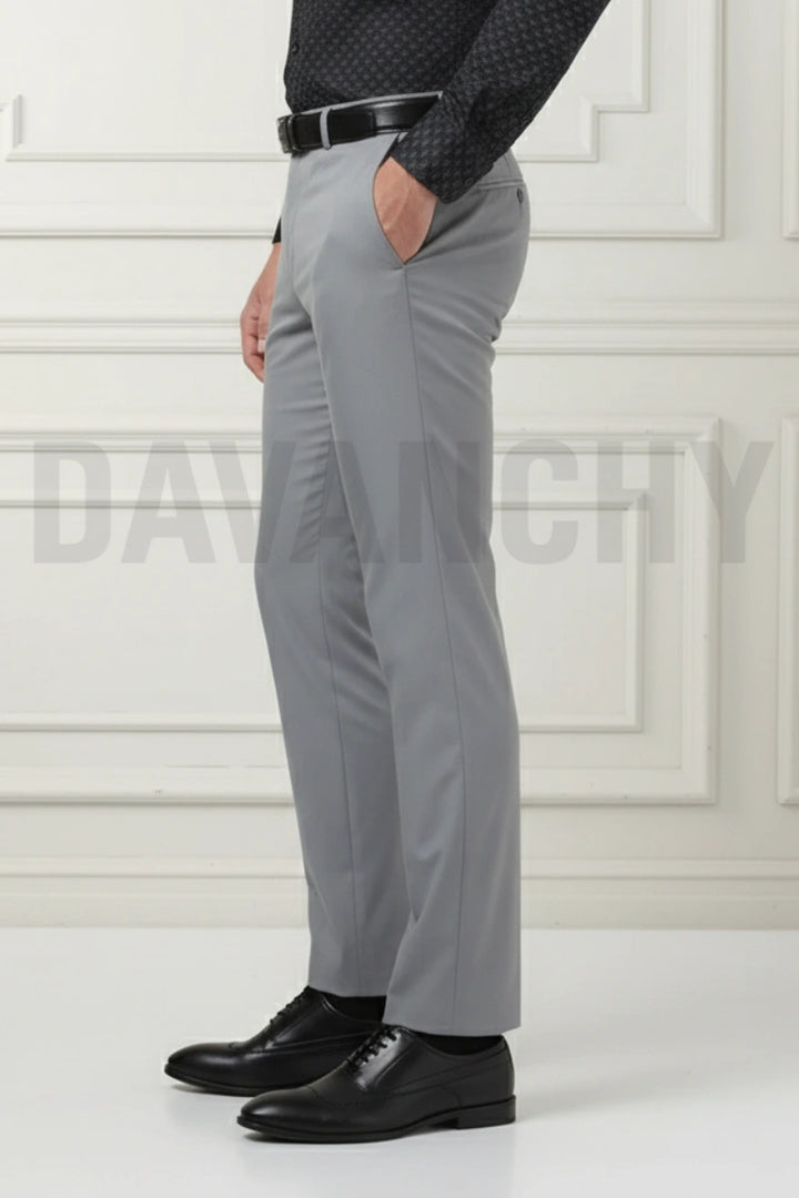 Regular fit grey pants classic style-Side