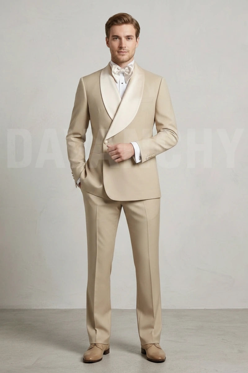 Men’s Beige Tuxedo Suit-Front