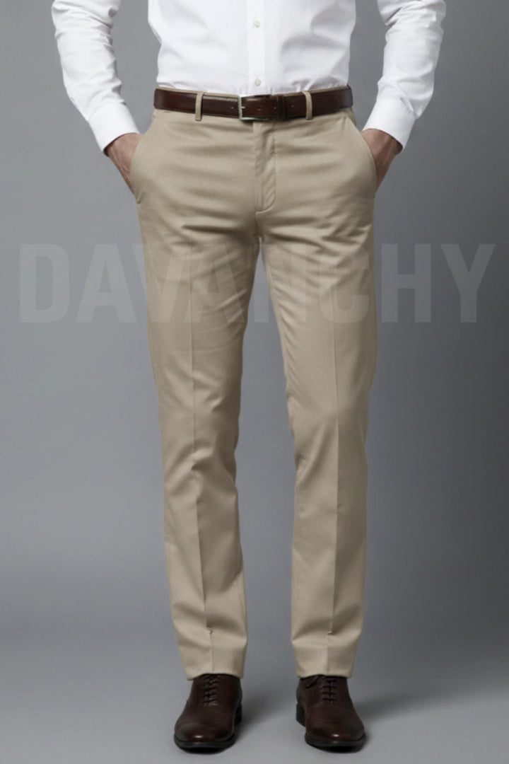 Men's beige regular fit trousers-Front