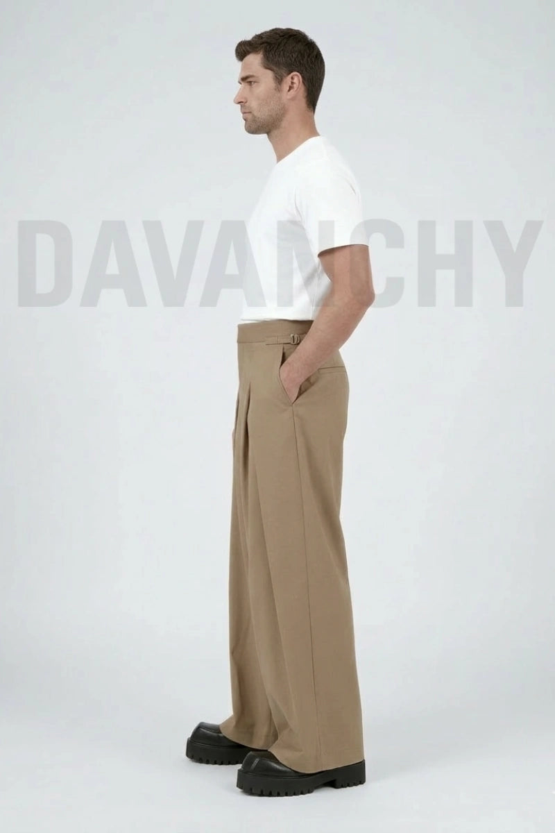 Men Beige Stylish Formal Trouser-Side