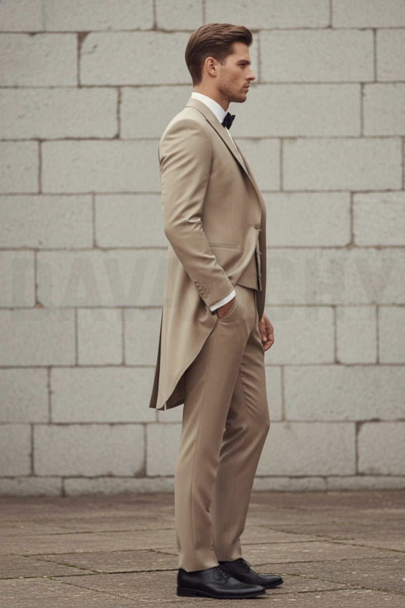 Men Beige Victorian Tailcoat Suit-Side