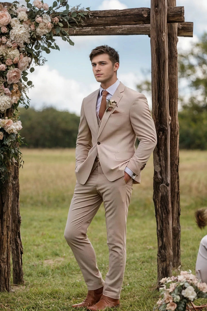 Men’s beige three-piece suit-Front