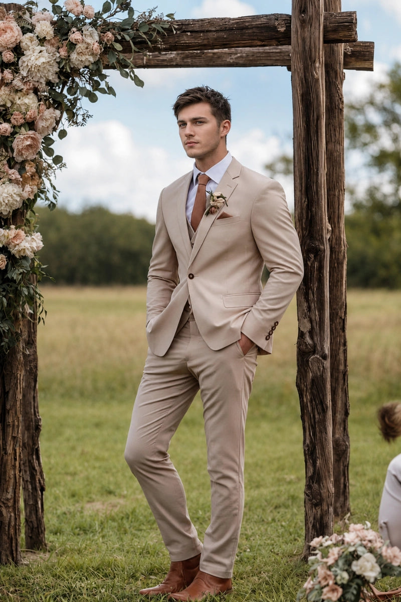Men’s beige three-piece suit-Front
