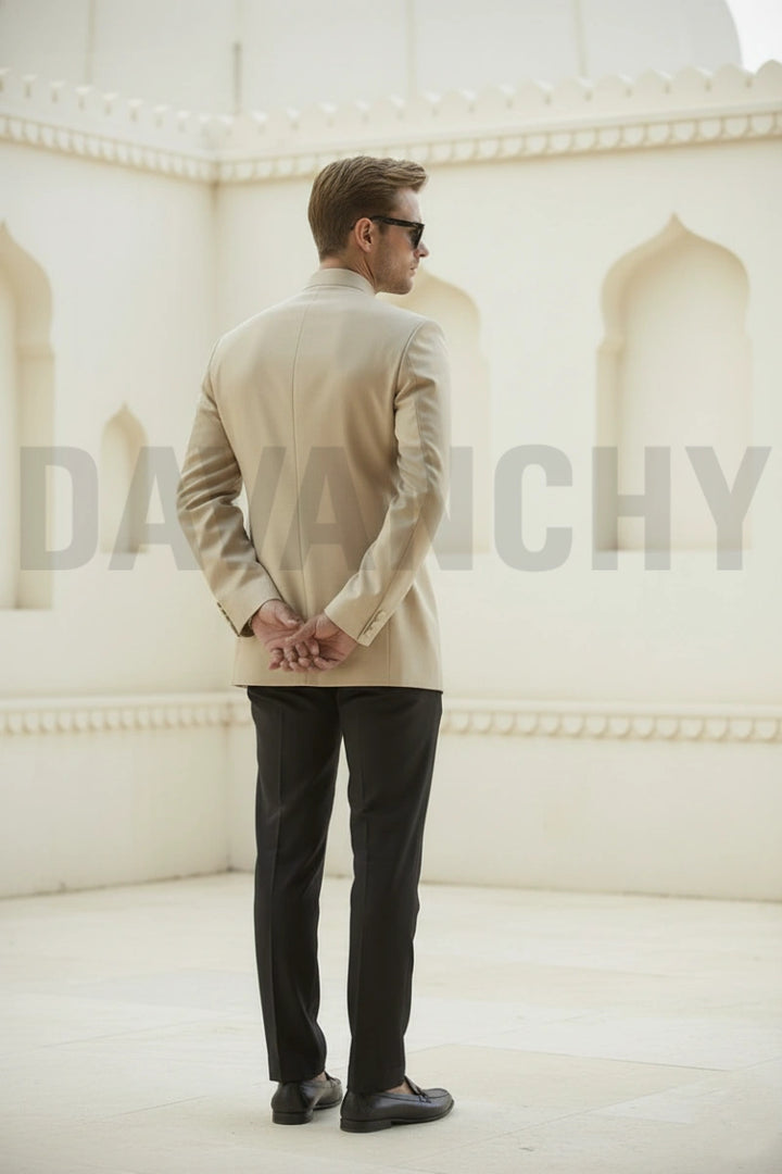 Beige jodhpuri suit for men-Back
