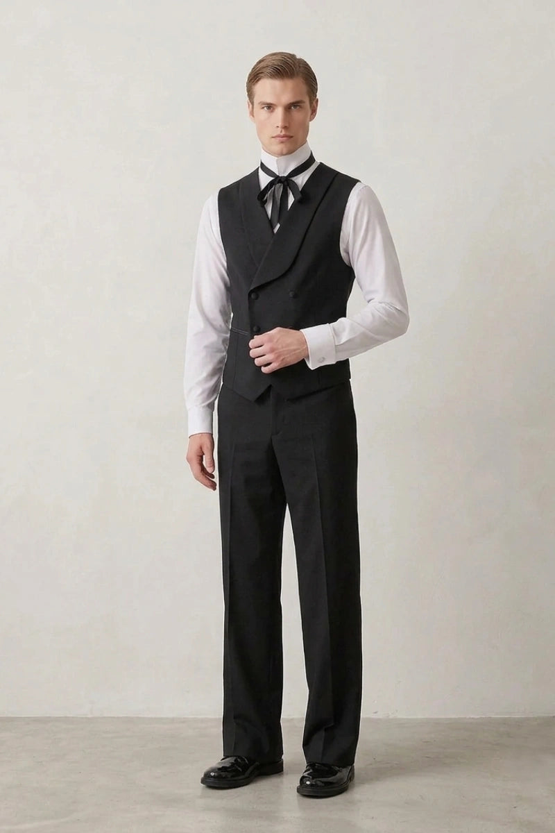 Black Old Money Waistcoat and Trouser Set for Men– Front Different