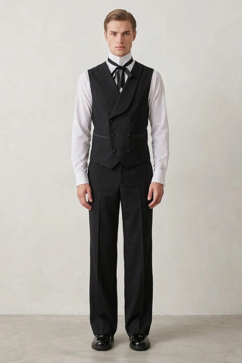Men's Black 2-Piece Waistcoat Suit – Front