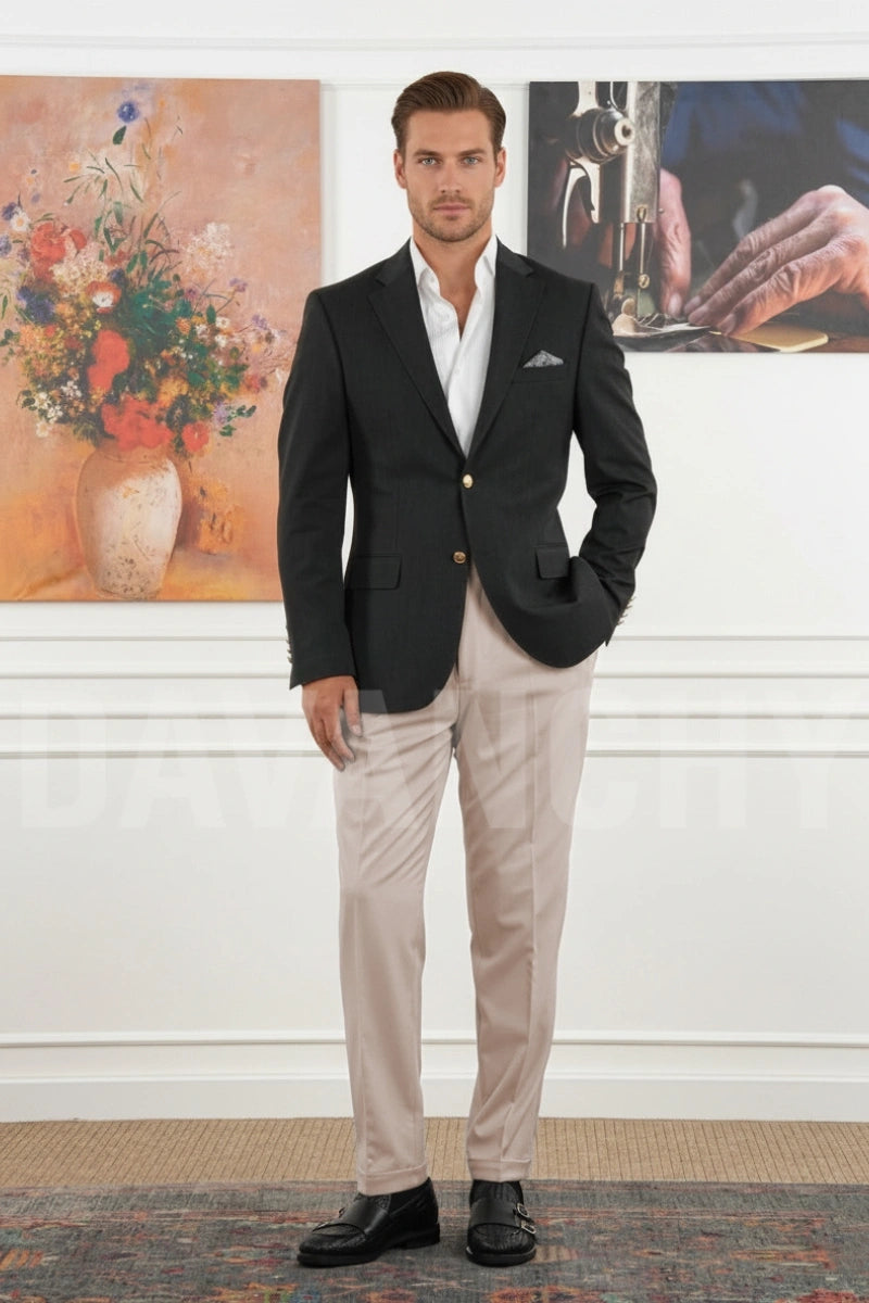 Men Black And Beige Two Piece Suit-Front