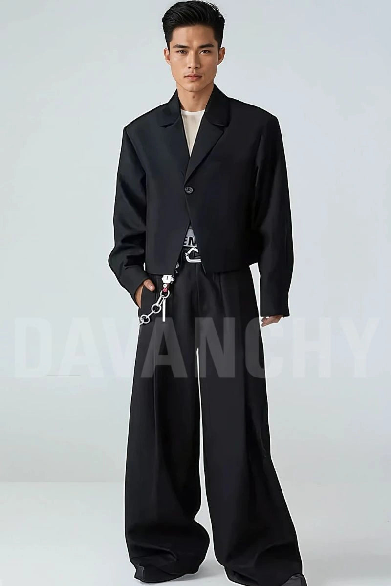 Men black bell bottom pant-Front