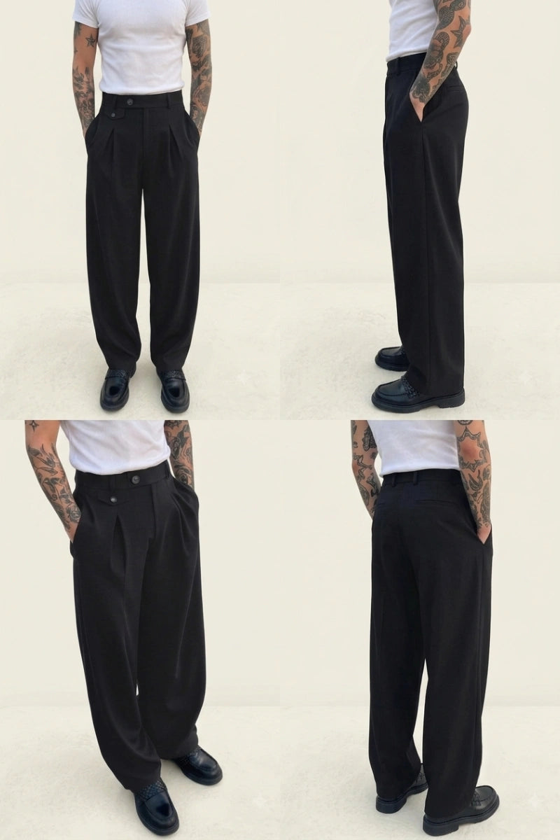 Men Black Designer Wide Leg Trousers (Collage)