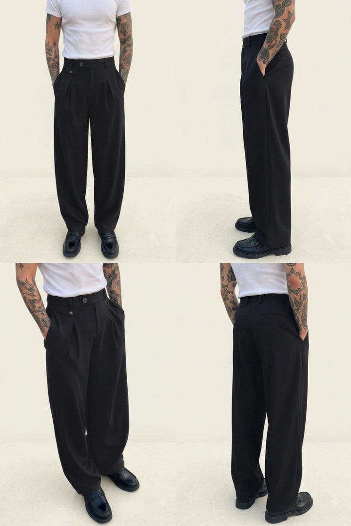 Men Black Designer Wide Leg Trousers (Collage)