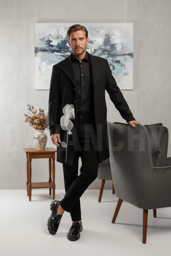 Men black designer trench coat-Front