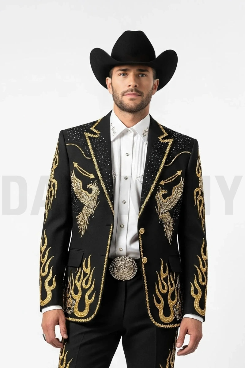 Men’s Black Designer Two Piece Suit-Front