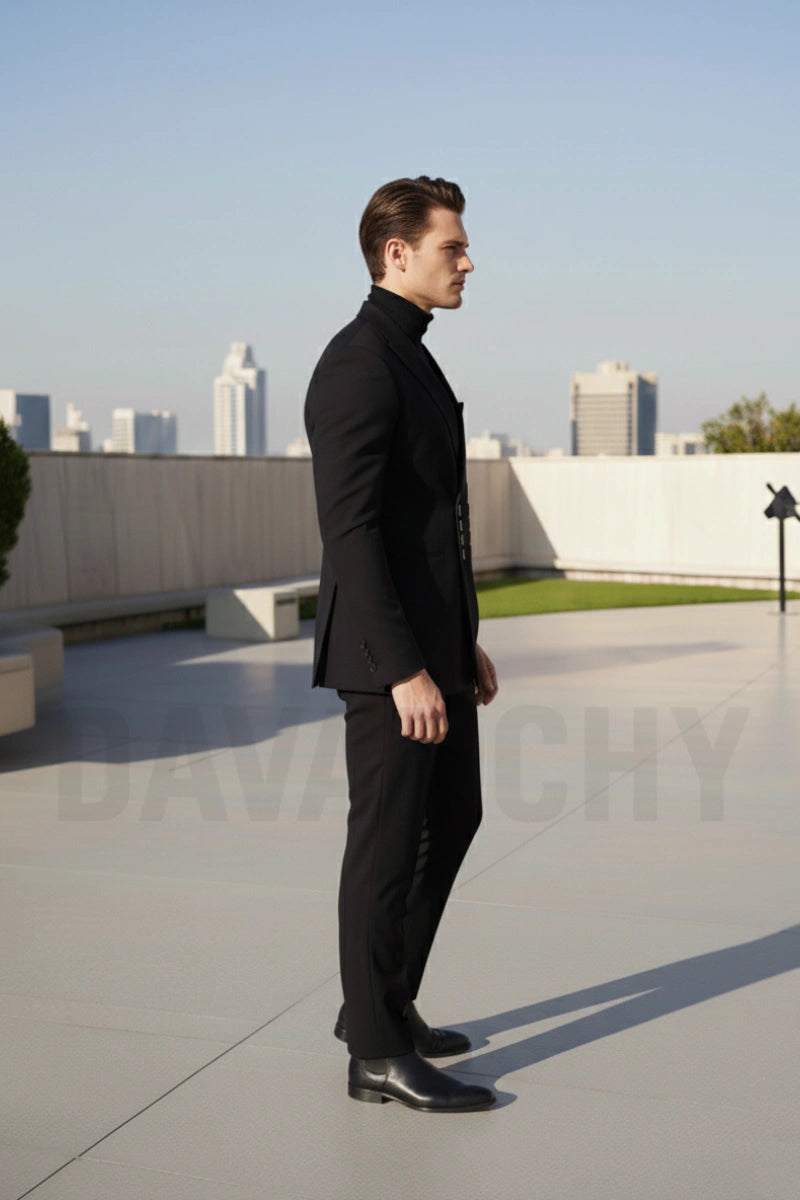Men’s Modern Black Suit for Weddings and Parties-Side
