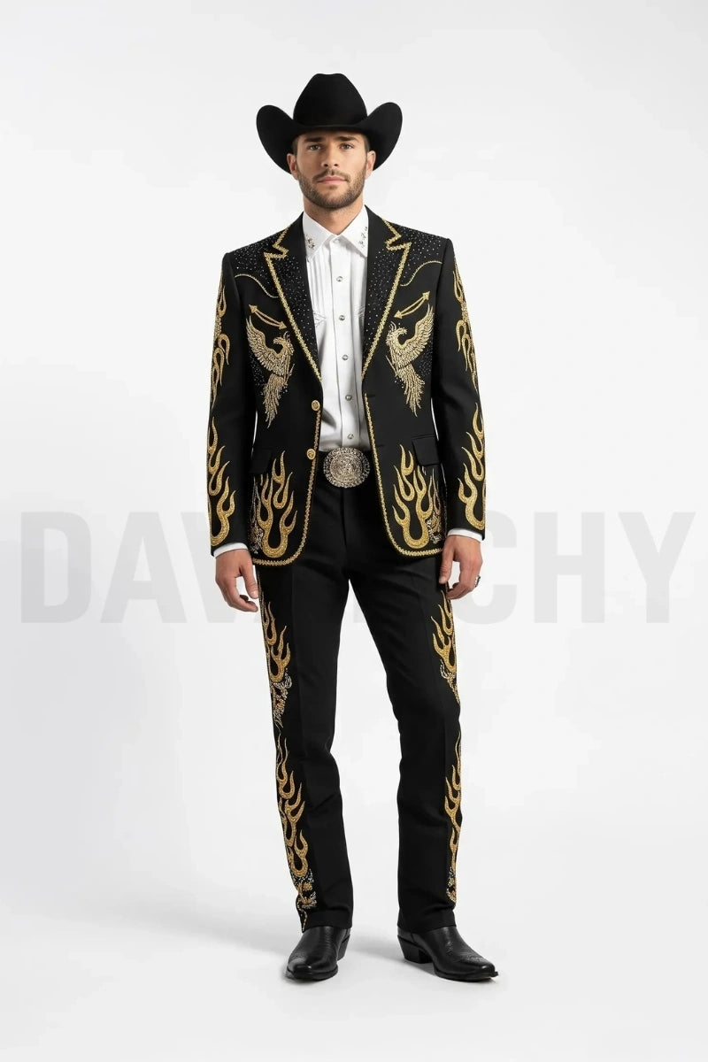 Black Western Suit for Men-Front