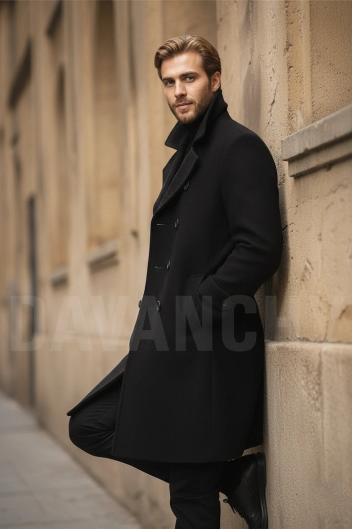 Stylish black overcoat for men-Side