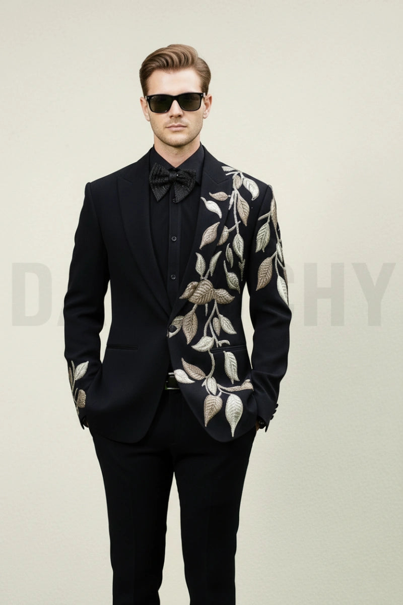 Luxury leaf embroidery suit-Front