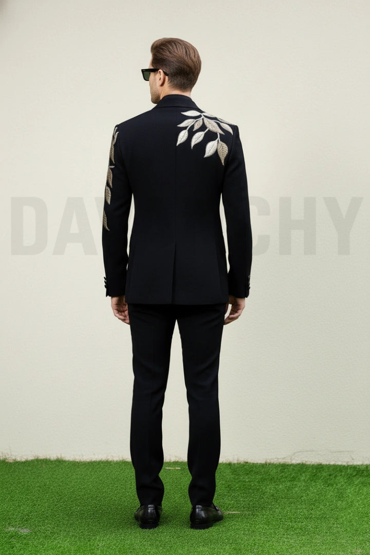Modern tailored fit men’s embroidered suit-Back