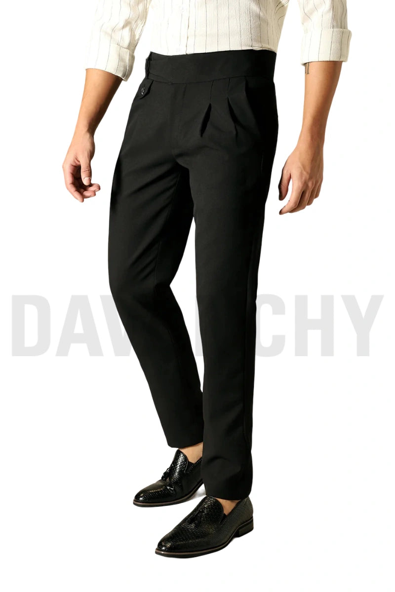 Men Black Gurkha Formal Pants with Pleated Design-Side