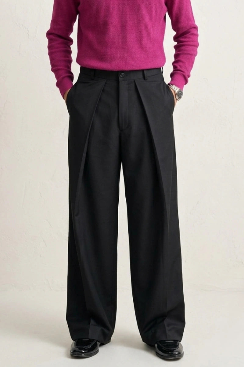 Black inverted pleat Trousers front