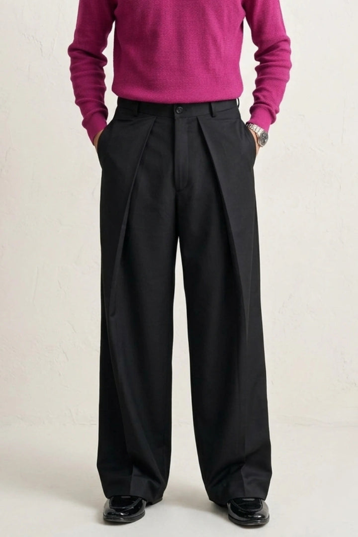 Black inverted pleat Trousers front