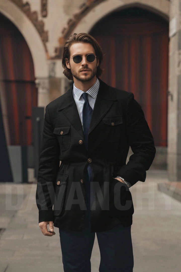 Men Black Hunter Jacket For Special Occasions-Front