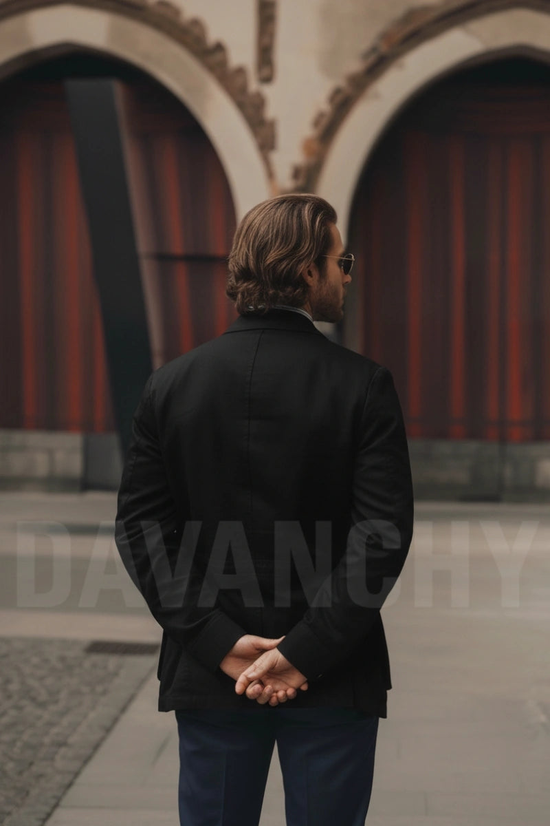 Stylish Black Jacket For Men Party And Wedding Wear-Back