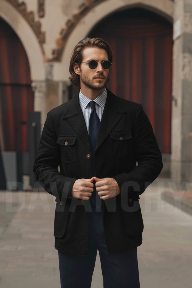 Trendy Mens Outdoor Black Hunter Jacket-Front