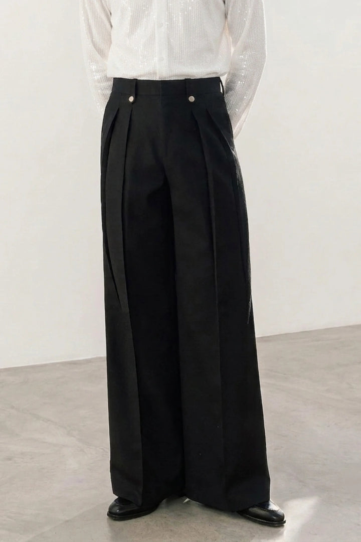 Men Black 70s Wide Leg Dress Trouser (Front) 

