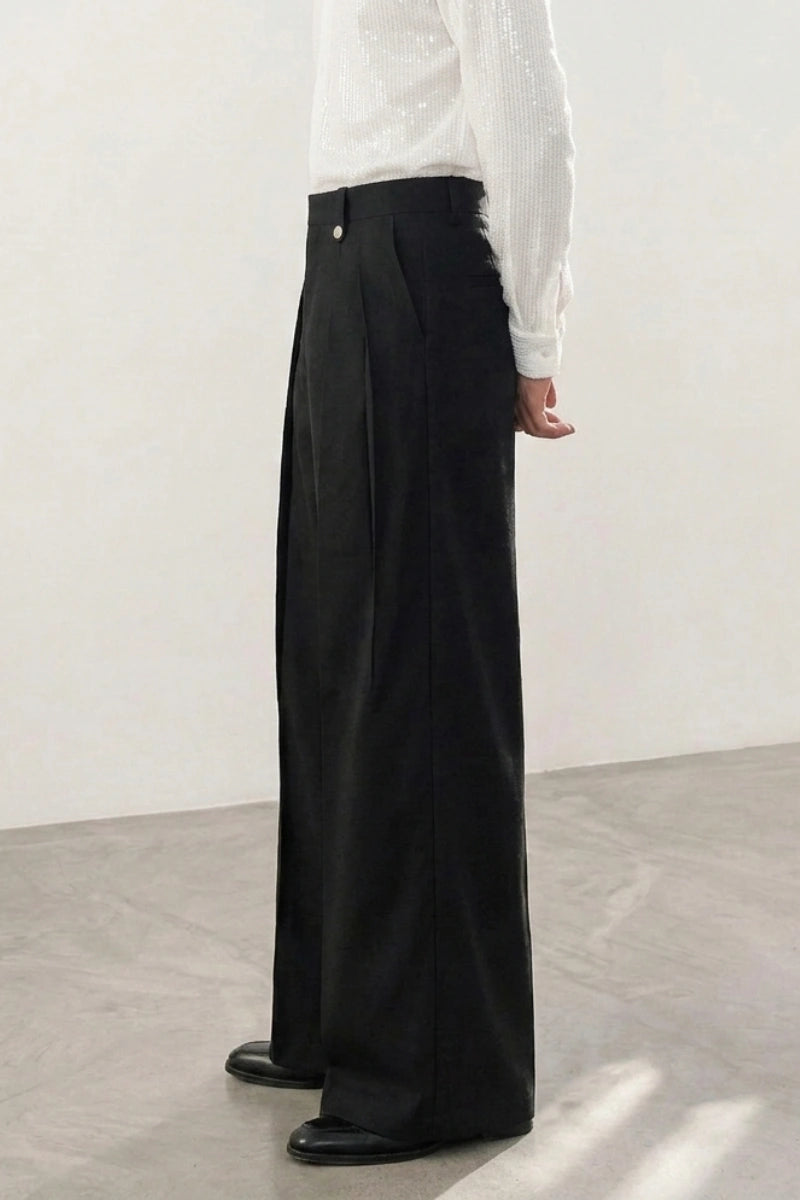Black Vintage High Waist Pant for Men (Side)  
