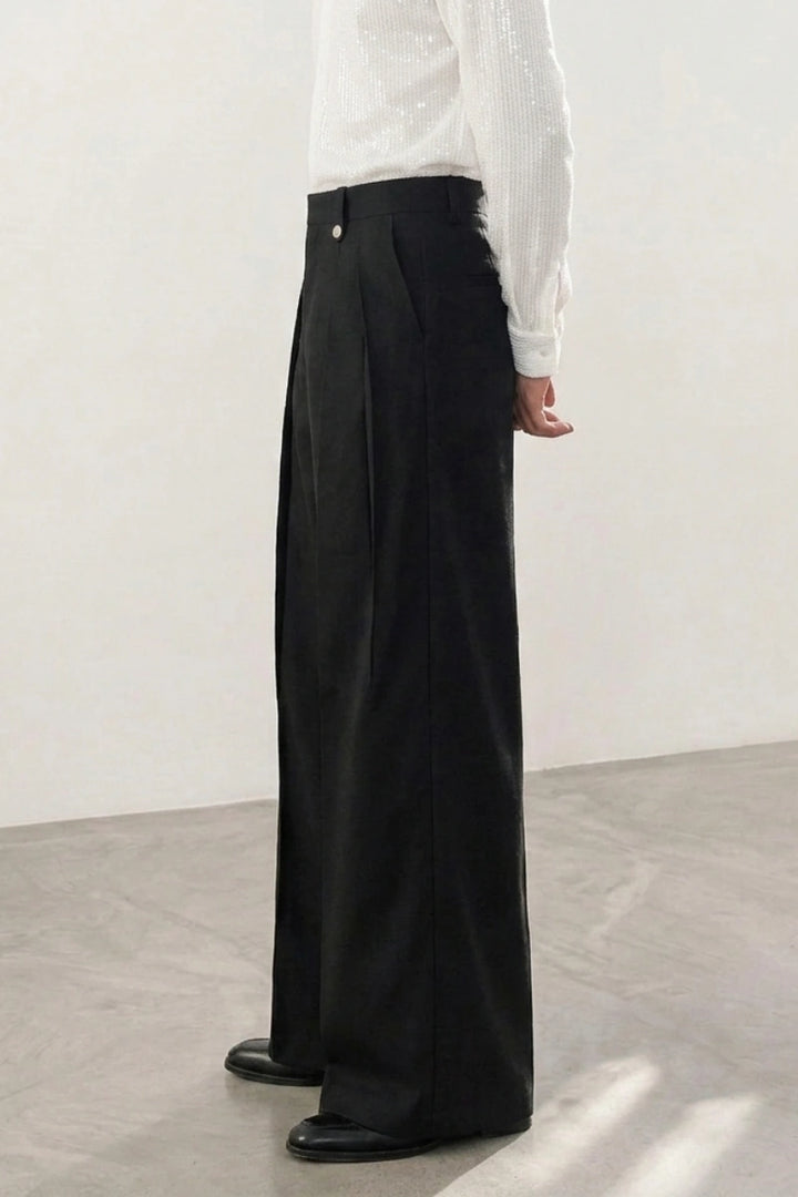 Black Vintage High Waist Pant for Men (Side)  
