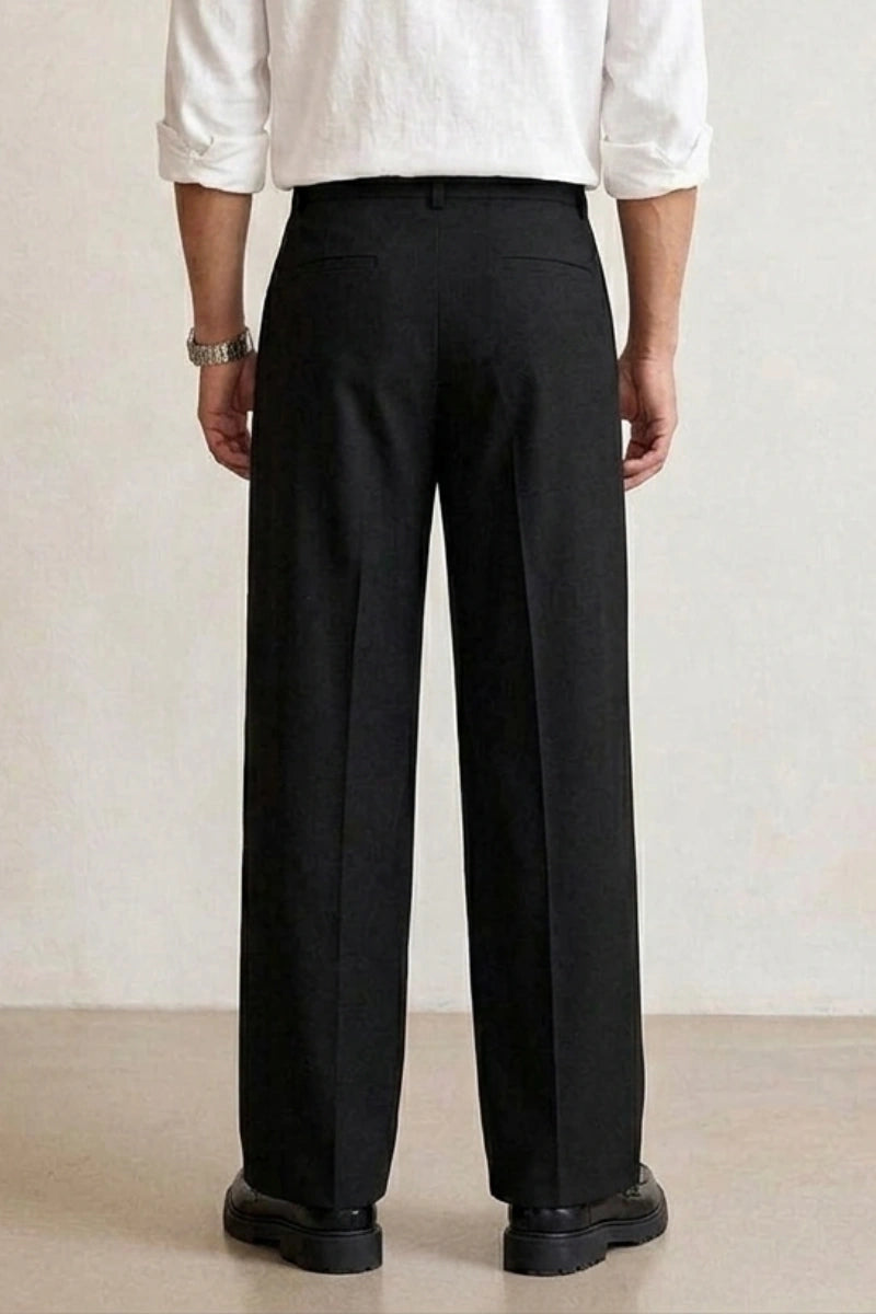 Black Mid Pleated Dress Pants for Men  (Back)  