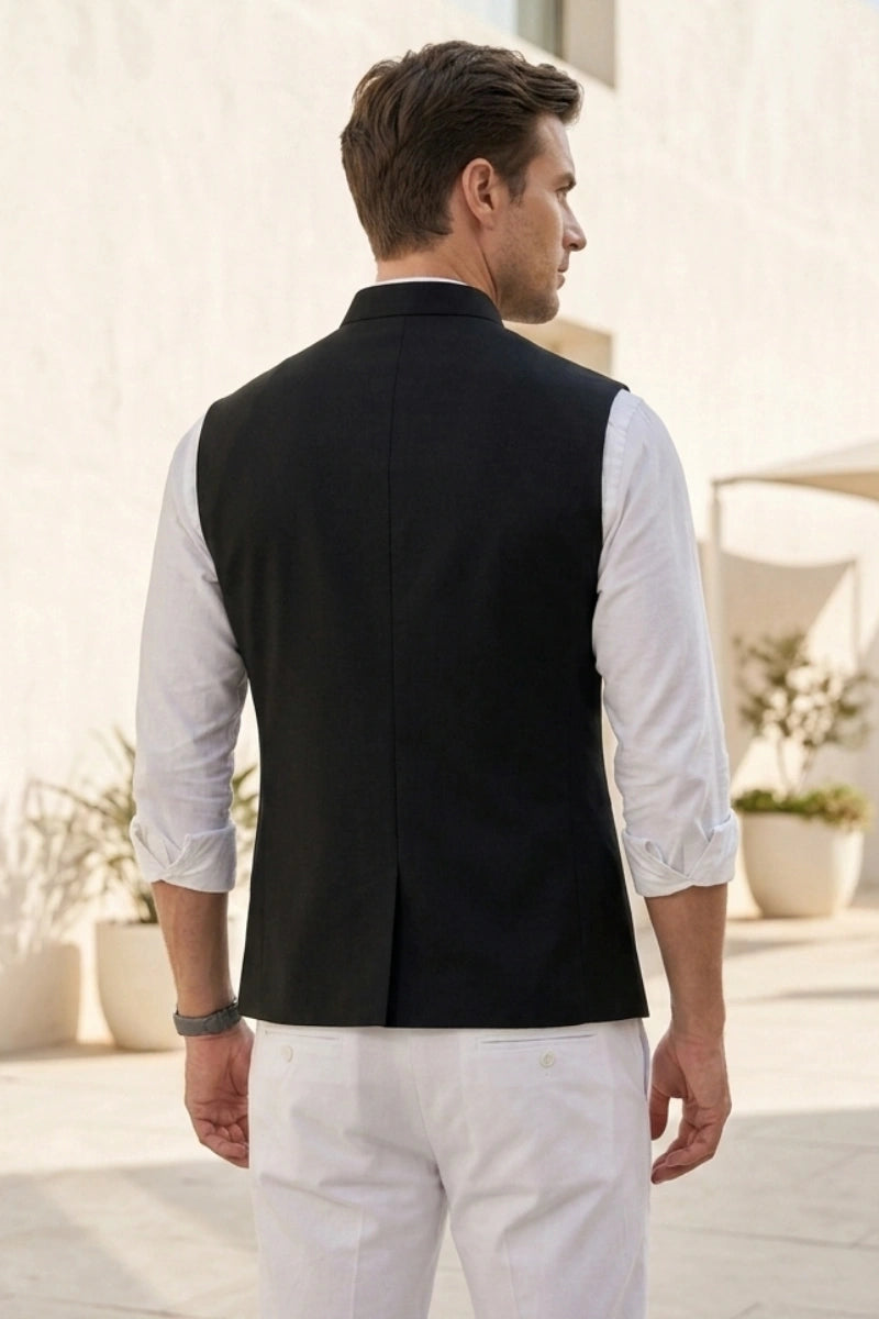 Black Formal Nehru Jacket for Men – Back 