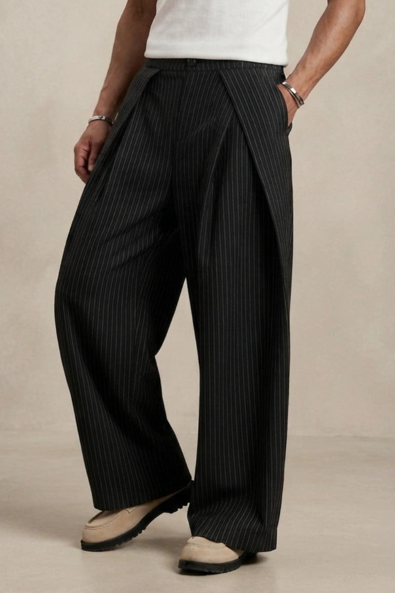 Black Wide Leg Pleated Trousers (Side)