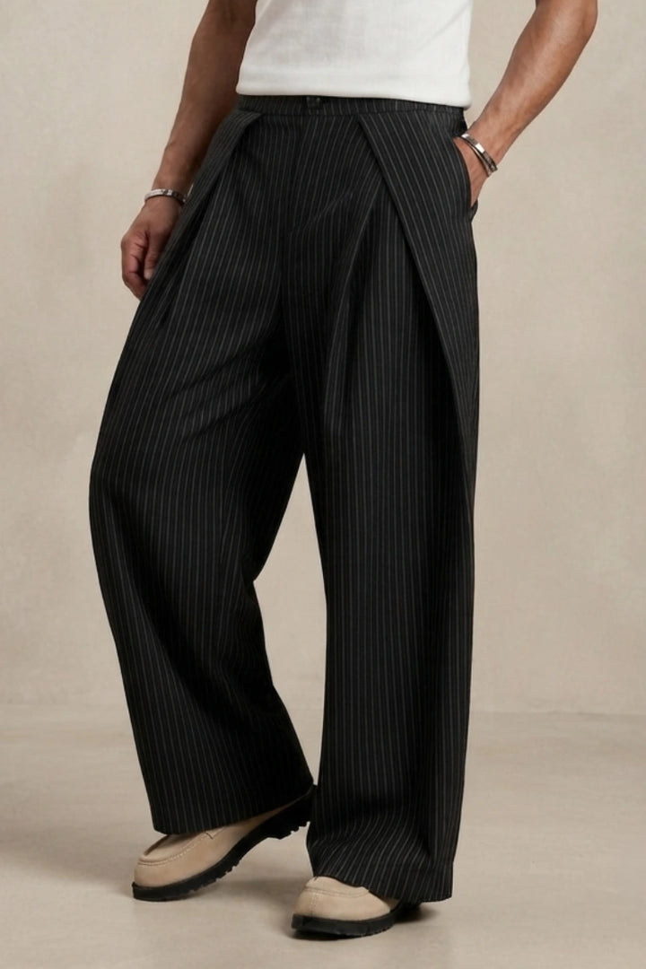 Black Wide Leg Pleated Trousers (Side)