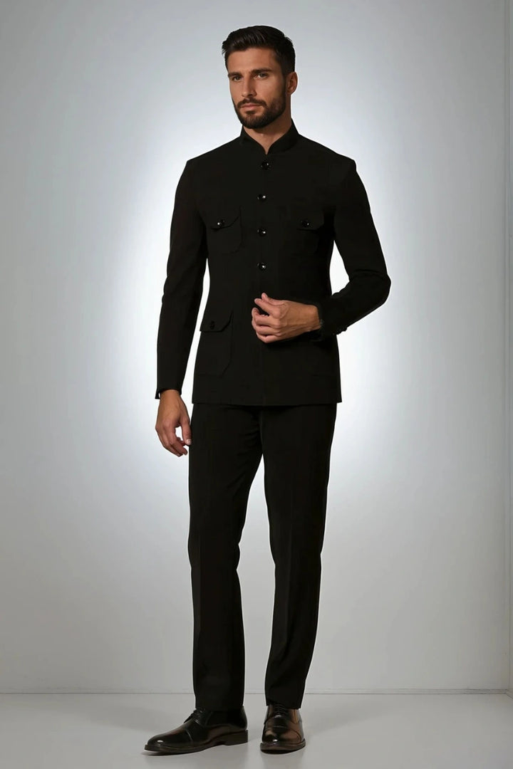 Man Classic Sleek Safari Black Suit-Front