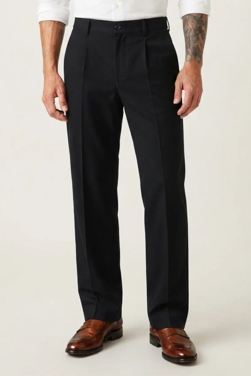 Men’s black straight-fit trousers with 4-way stretch