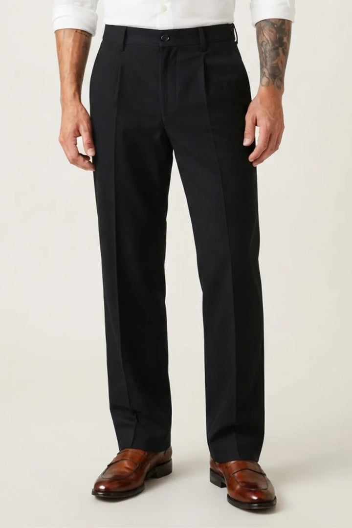 Men’s black straight-fit trousers with 4-way stretch