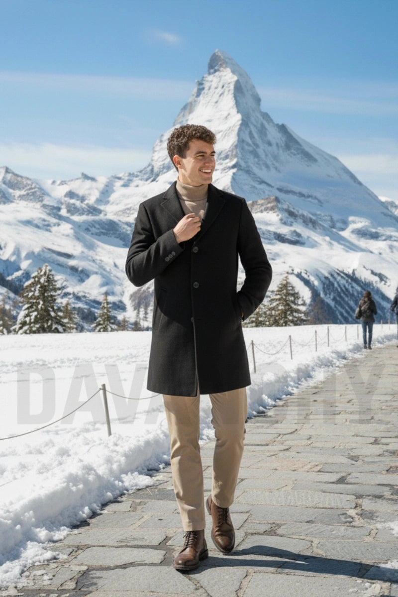 Premium men’s black overcoat-Front